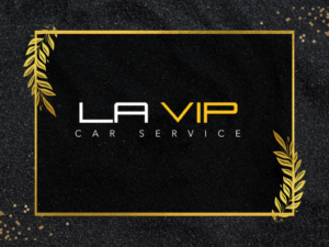 LA VIP logo with white and yellow letters in a black background and yellow frame